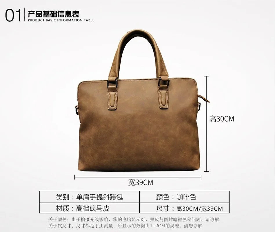 Crazy Horse Leather Handbag Shoulder Bag Briefcase