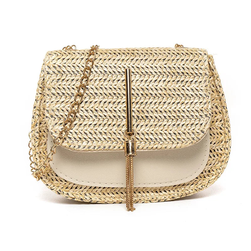 Summer Straw Shoulder Bag Beach Messenger Drawstring Small Handbag