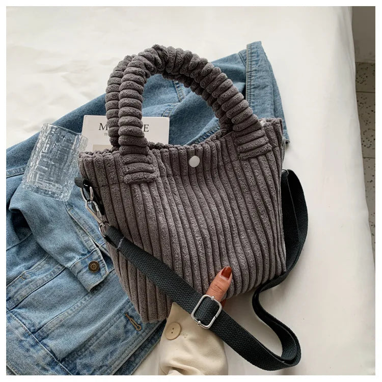 Women's Corduroy Bucket Shoulder Bag