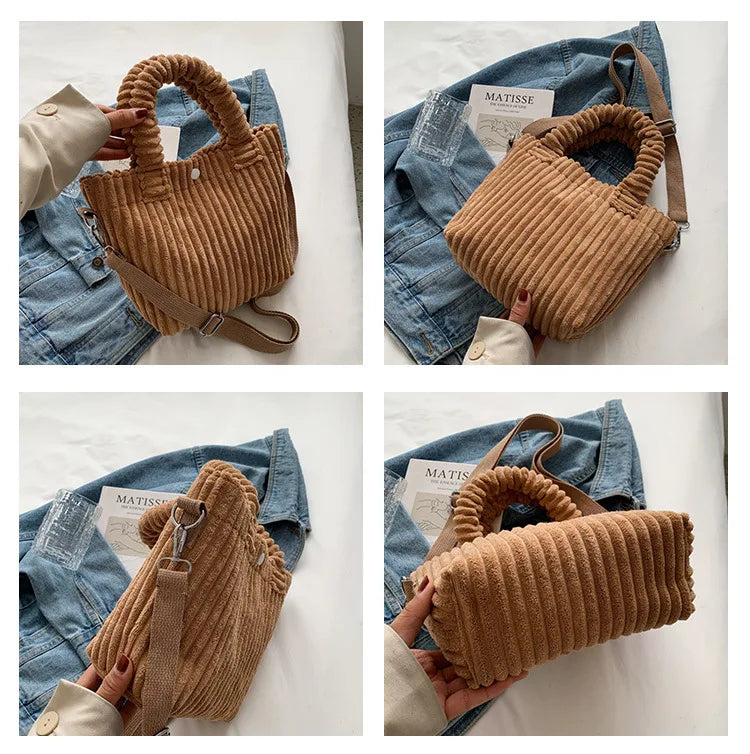 Women's Corduroy Bucket Shoulder Bag