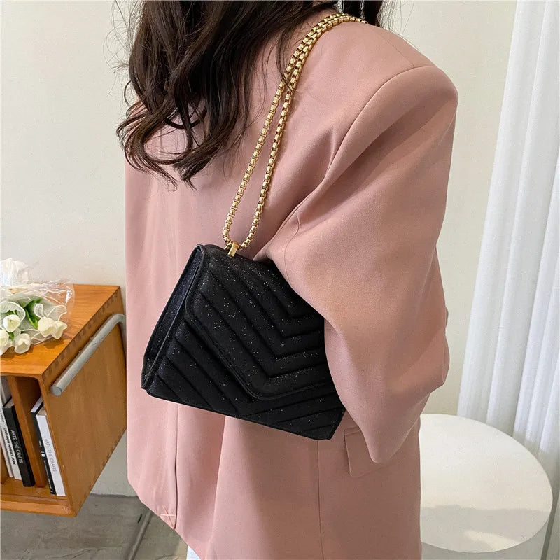 Women Shoulder Bag Handbags Striped Chain Strap Crossbody Bags