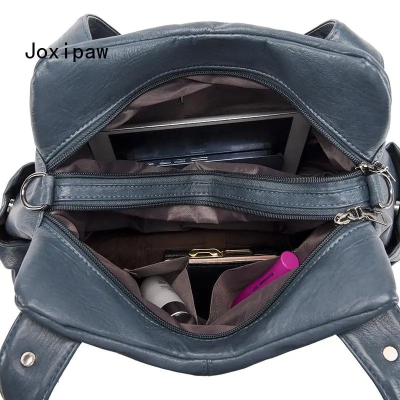 Vintage PU Leather Shoulder Bag Large Capacity Handbag Female Casual Crossbody