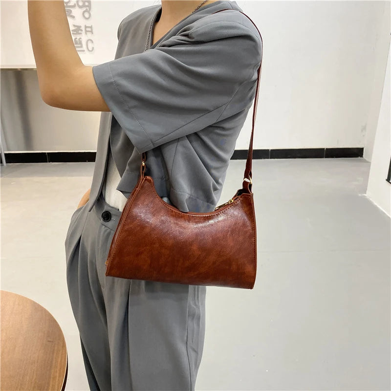 Vintage Shoulder Underarm Bag PU Leather Female Daily Bag