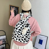 Winter Plush Backpack for Women Teenage Girls School Bag Cow Print Backpacks