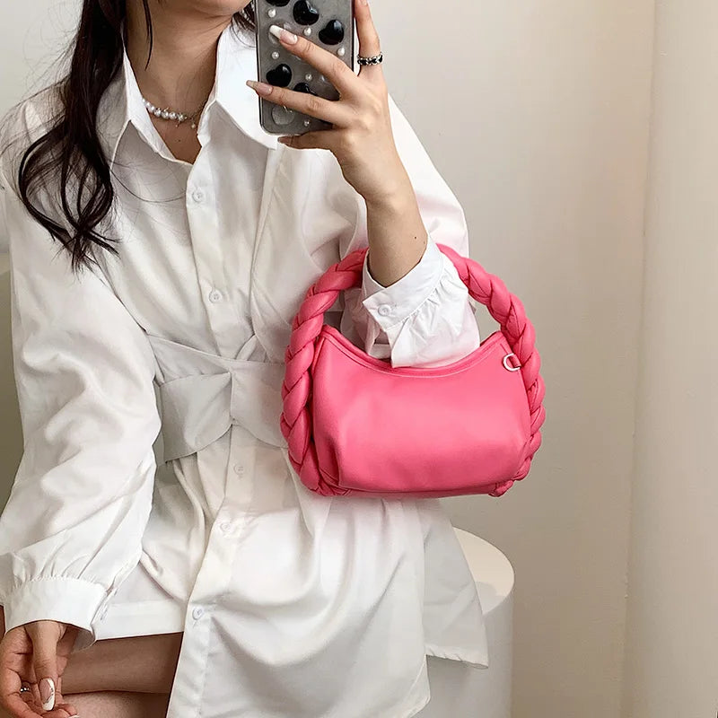 Weave Handle Leather Clutch Purse Small Shoulder Bag for Woman