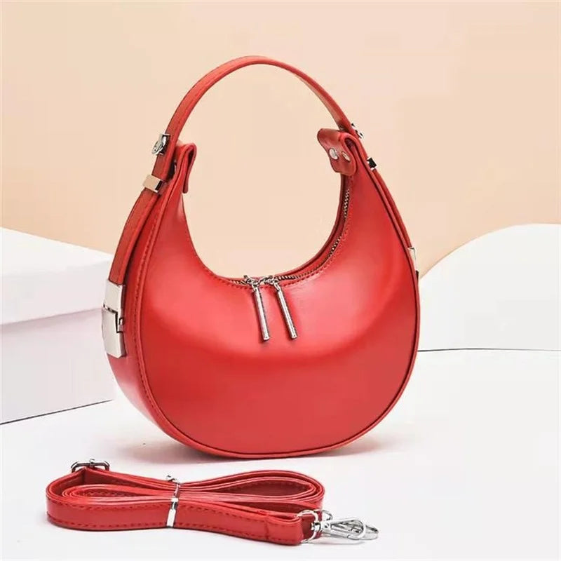 Women Half Moon Underarm Bag Mini Handbag Sweet Solid Bag