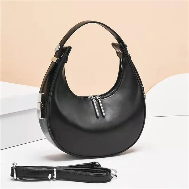 Women Half Moon Underarm Bag Mini Handbag Sweet Solid Bag