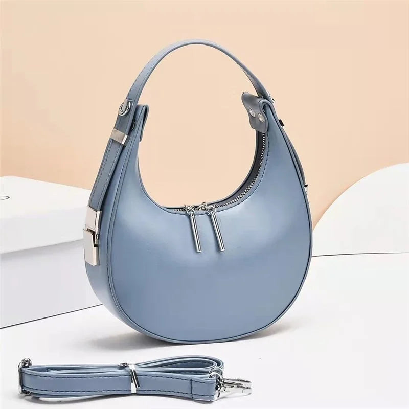 Women Half Moon Underarm Bag Mini Handbag Sweet Solid Bag