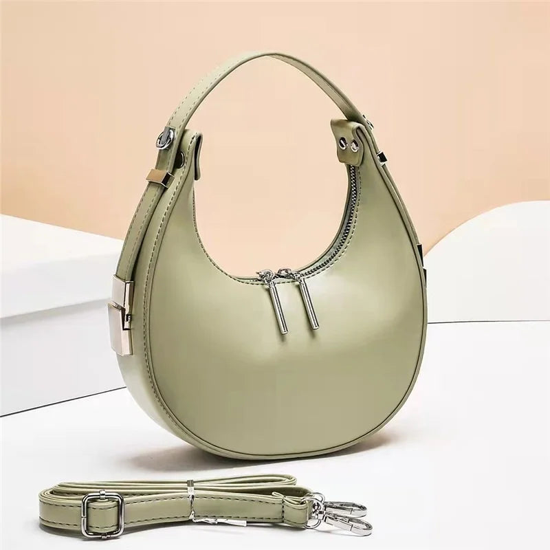 Women Half Moon Underarm Bag Mini Handbag Sweet Solid Bag