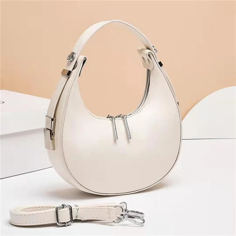 Women Half Moon Underarm Bag Mini Handbag Sweet Solid Bag