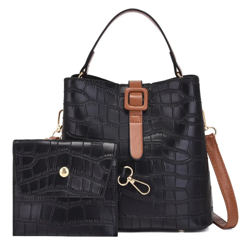 Women 2-Piece Set Small Handbag Shoulder Bag Solid Messenger Bag