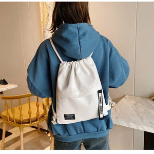 Casual Canvas Drawstring Backpack with Letter Pattern Closure