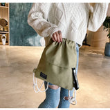 Casual Canvas Drawstring Backpack with Letter Pattern Closure