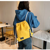 Casual Canvas Drawstring Backpack with Letter Pattern Closure