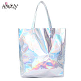 Women Laser Hologram Shoulder Bag Large Capacity Tote Silver