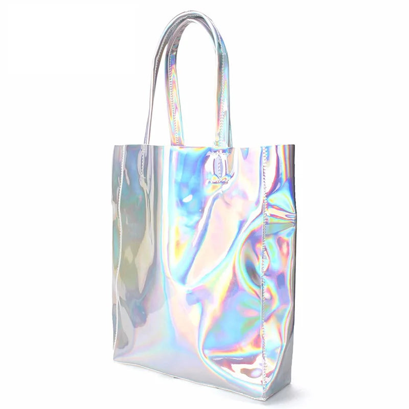 Women Laser Hologram Shoulder Bag Large Capacity Tote Silver