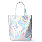 Women Laser Hologram Shoulder Bag Large Capacity Tote Silver