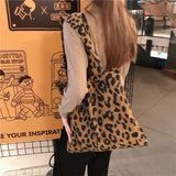 Leopard Corduroy One Shoulder Canvas Bag