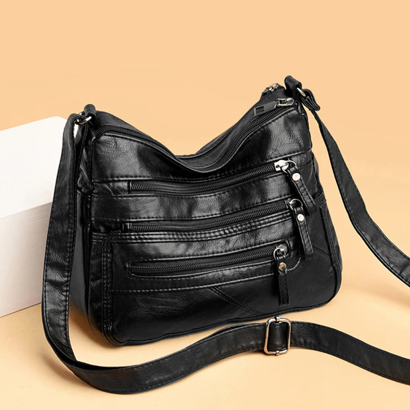 Leather Shoulder Crossbody Bags for Women Multiple Pockets Tote Bag