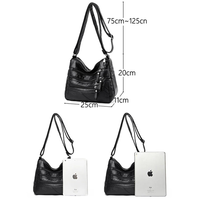 Leather Shoulder Crossbody Bags for Women Multiple Pockets Tote Bag