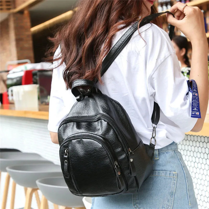 Women's PU Leather Backpack Travel Shoulder Bag School Bag Girl Small