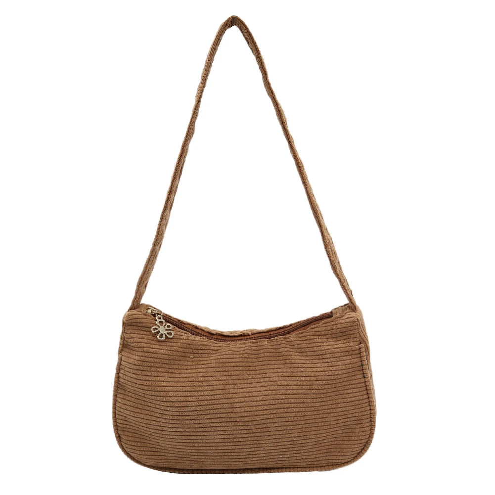 Corduroy Solid Shoulder Underarm Bag for Women