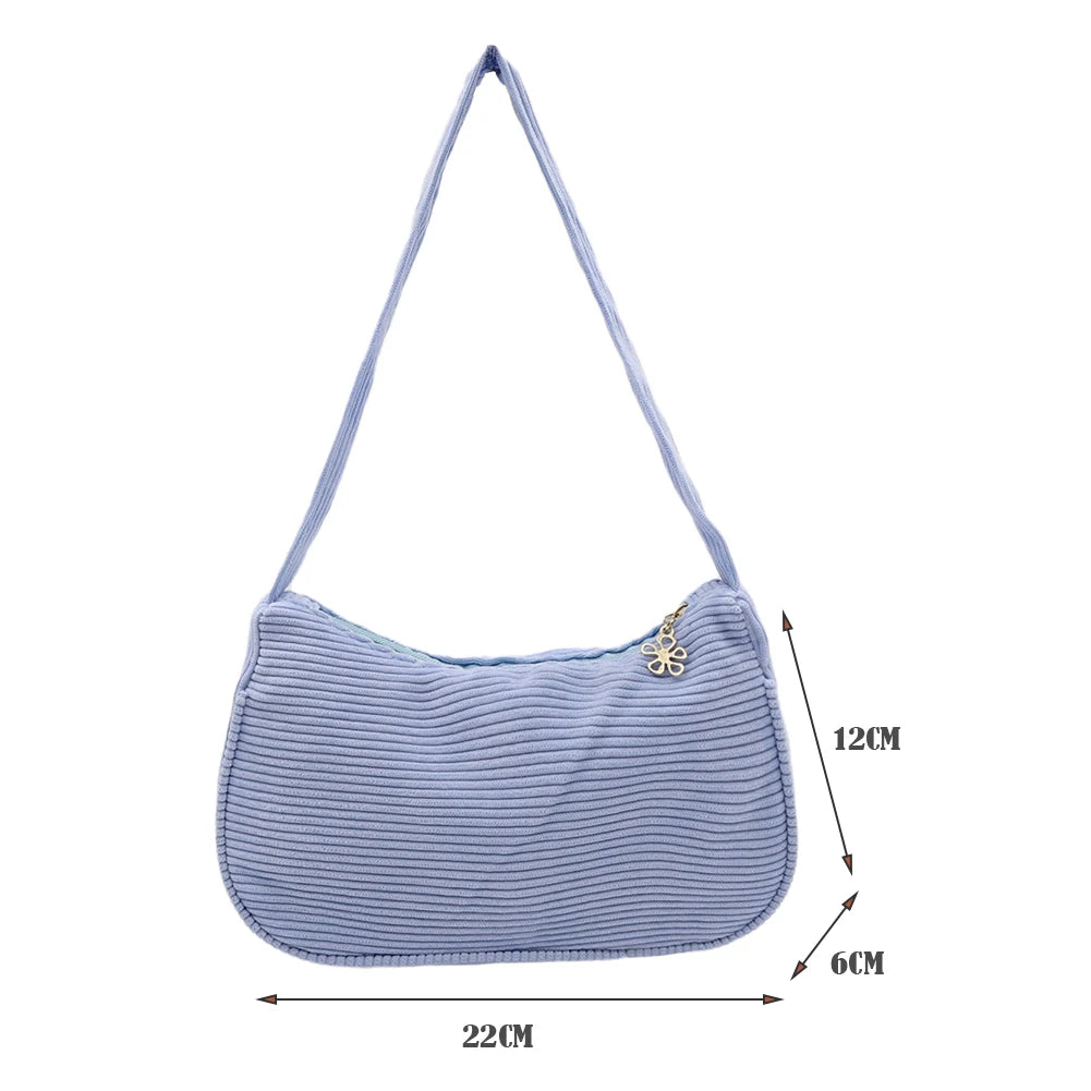 Corduroy Solid Shoulder Underarm Bag for Women