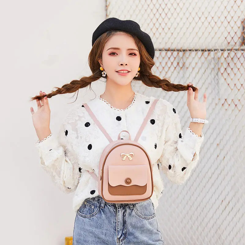 Women's Mini Backpack PU Leather Bagpack Small School Bags for Girls Y48
