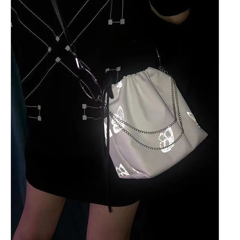Reflective Butterfly Messenger Chain Bag Drawstring Bag