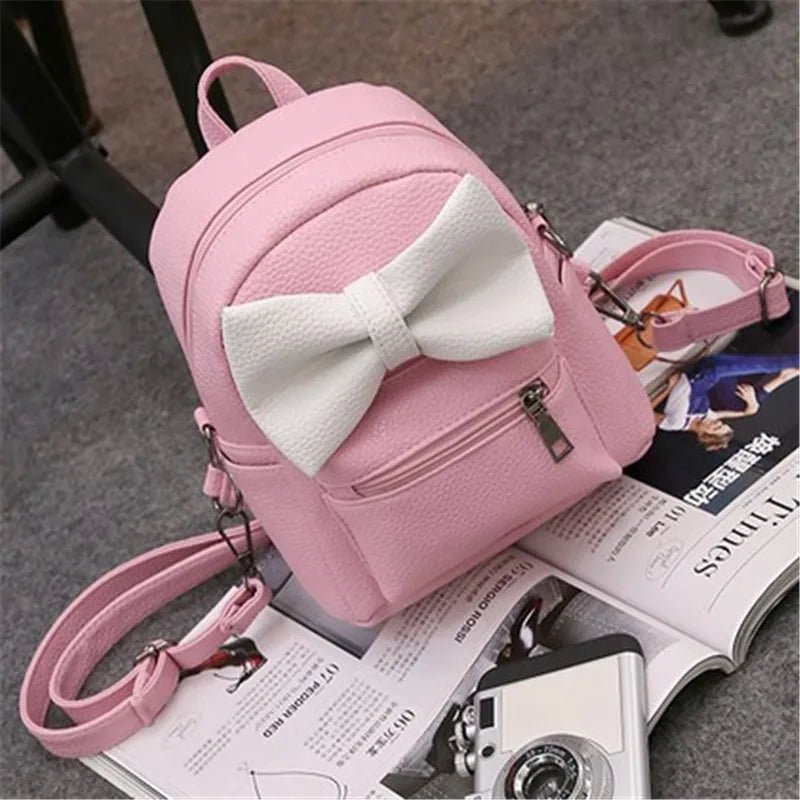 Sweet Bow Mini Backpack PU Leather Women Backpacks Preppy Style
