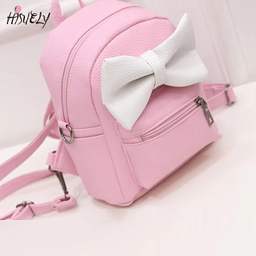 Sweet Bow Mini Backpack PU Leather Women Backpacks Preppy Style
