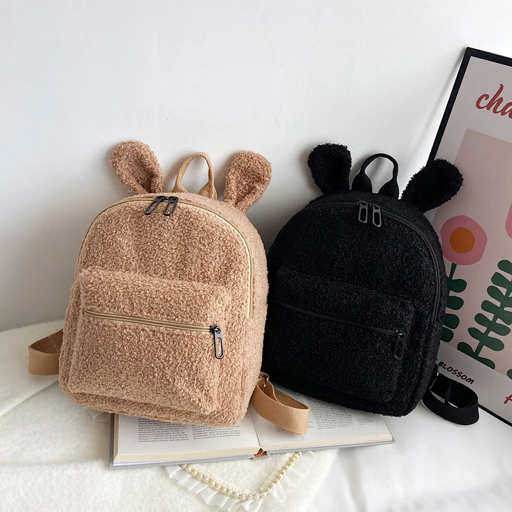 Fluffy Rabbit Backpack Plush School Bag with Bunny Ears for Girls