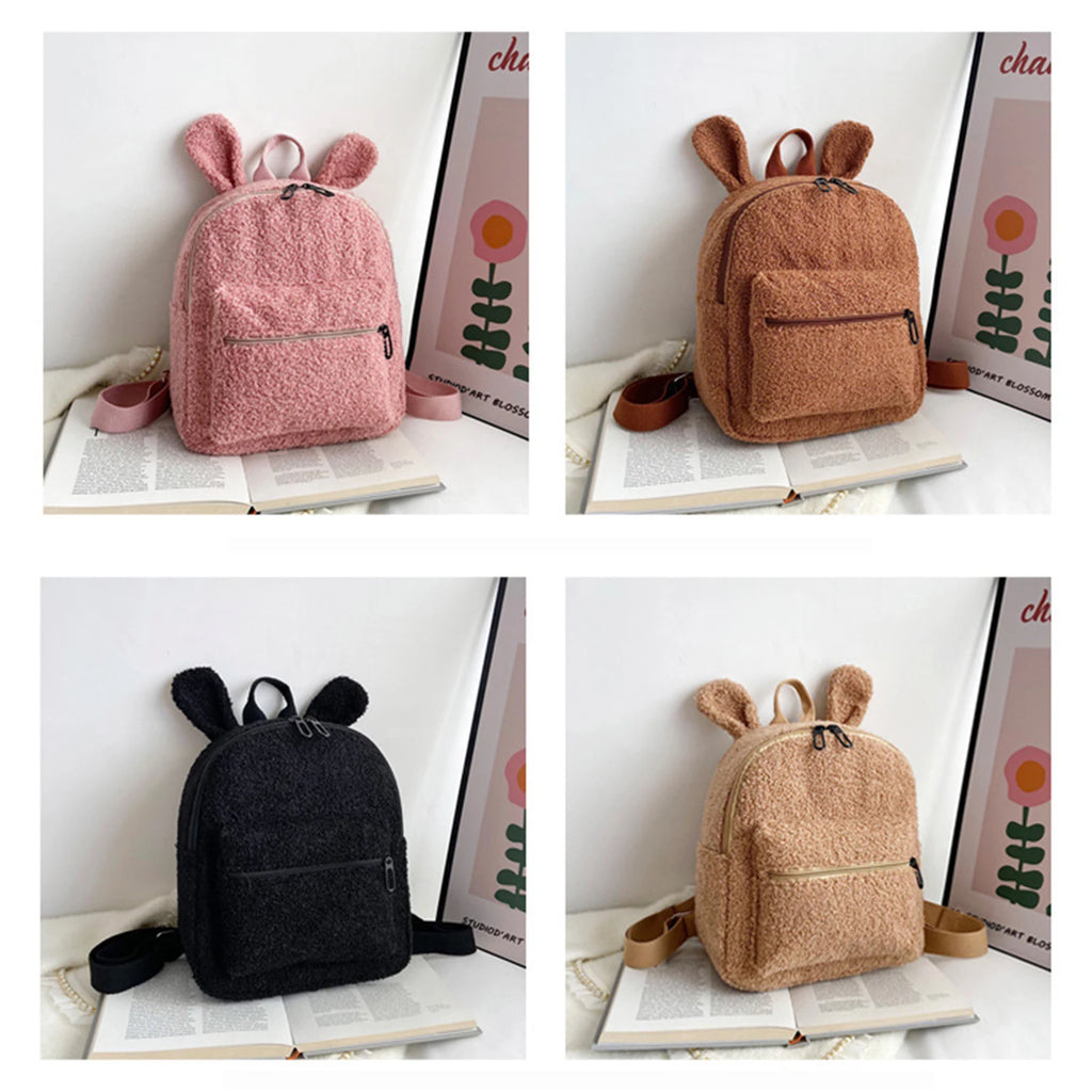 Fluffy Rabbit Backpack Plush School Bag with Bunny Ears for Girls