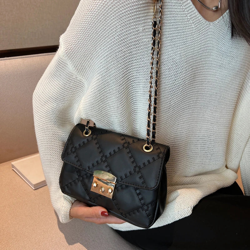 Plaid Shoulder Bag Crossbody Chain Handbag Lock
