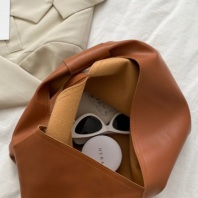 French Style Leather Shoulder Bag Large Capacity Tote Bag