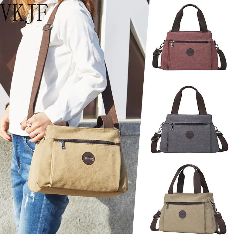 Casual Women's Canvas Shoulder Bag Multi-compartment Large Capacity