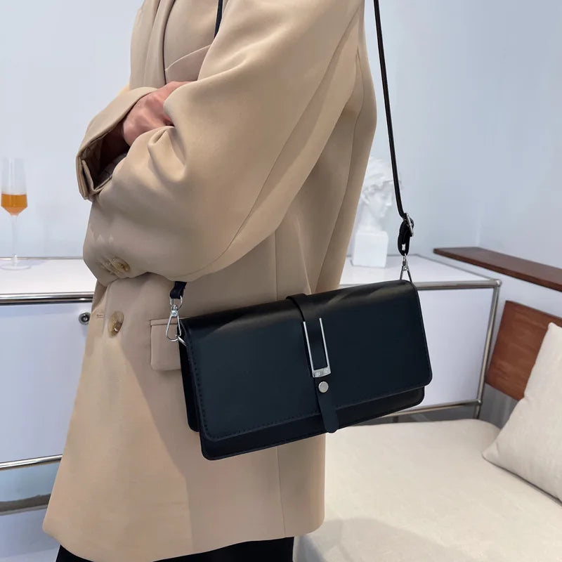 Retro Square Pu Leather Ladies Shoulder Bag Flap Tote Bag