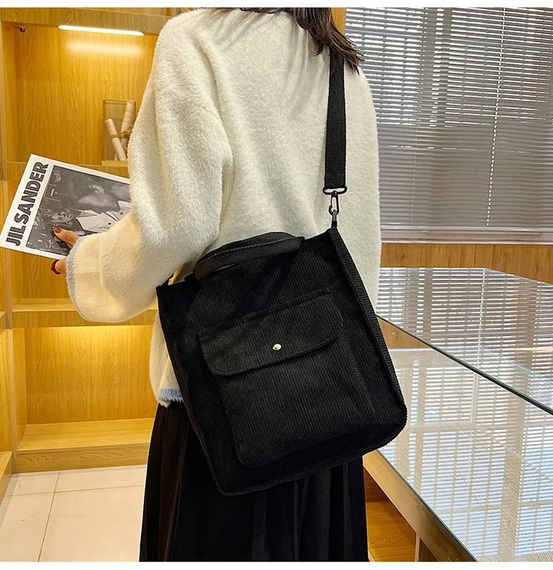 Corduroy Shopper Bag for Women Handbag Autumn Winter Canvas Shoulder Tote Bag