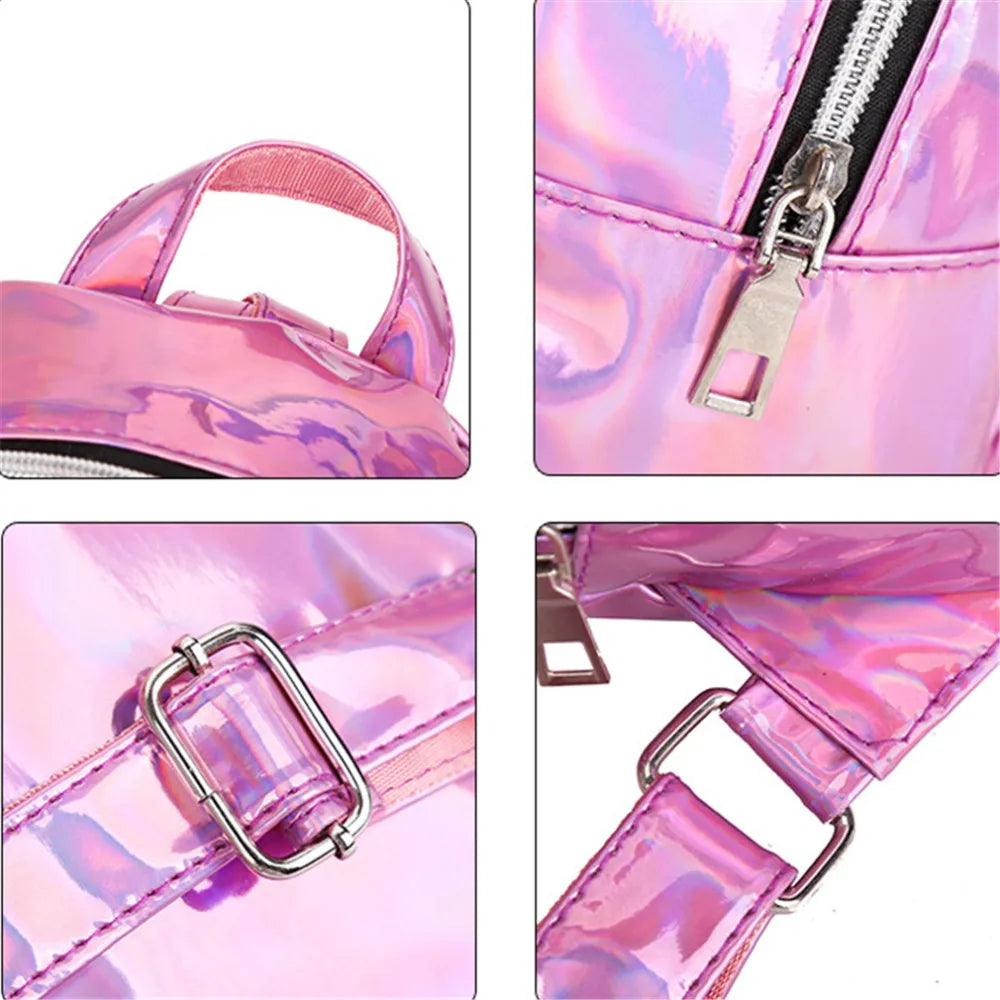 Silver Pink Laser Backpack Small Size for Teenage Girls