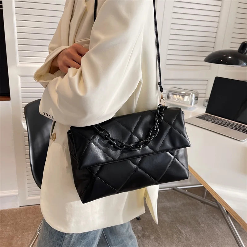 Spring Chain Women Shoulder Bag Plaid Pu Leather Crossbody Bags