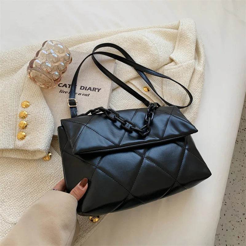 Spring Chain Women Shoulder Bag Plaid Pu Leather Crossbody Bags