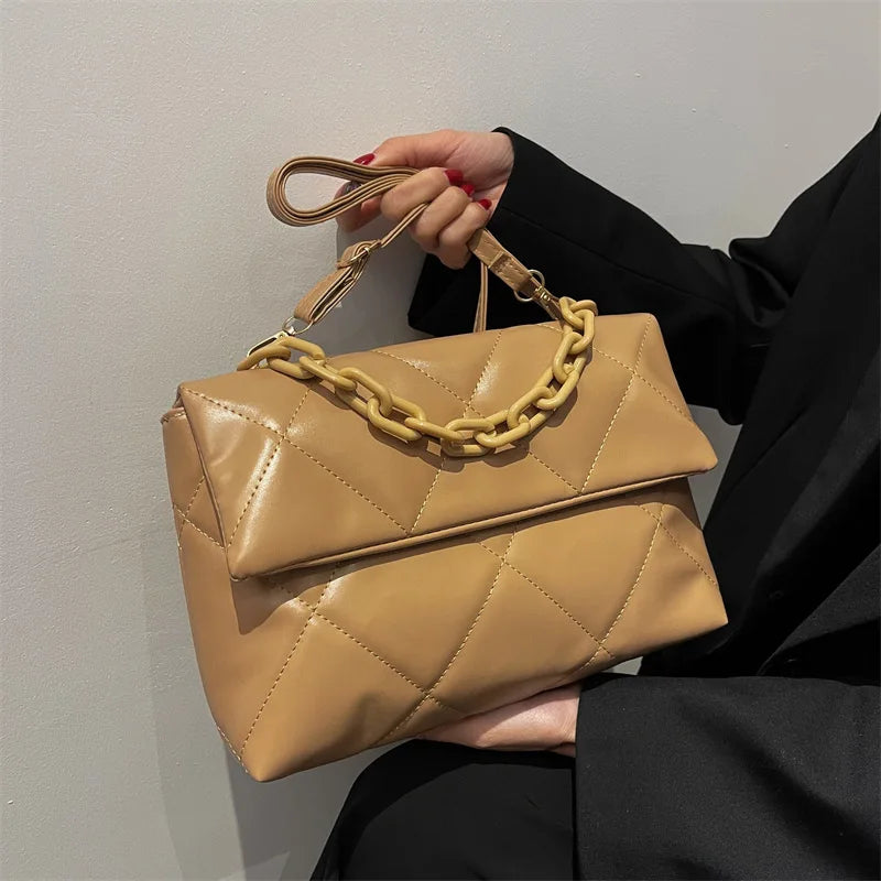Spring Chain Women Shoulder Bag Plaid Pu Leather Crossbody Bags