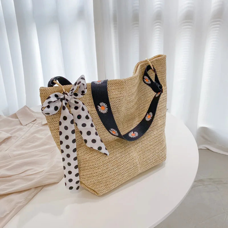 Straw Bag Summer Sweet Fresh Shoulder Messenger Beach Tote Bag