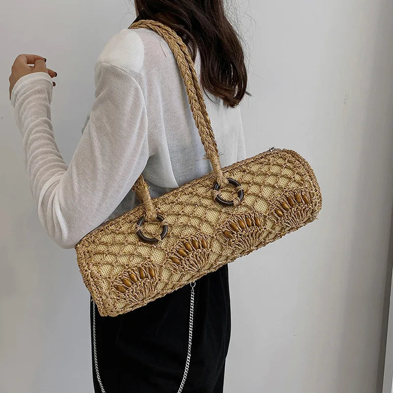 Bohemia Straw Beach Handbag, Vintage Shoulder Bag