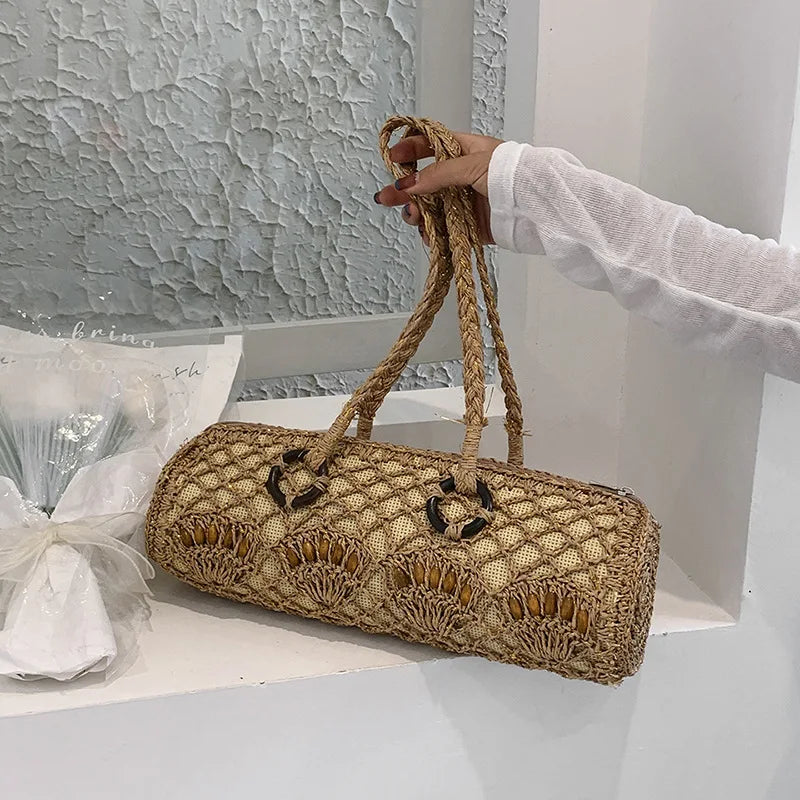 Bohemia Straw Beach Handbag, Vintage Shoulder Bag