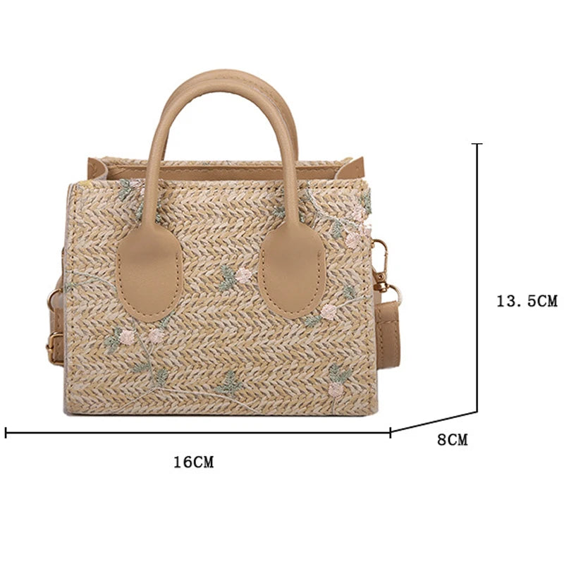 Summer Bohemia Women Straw Handbag Flower Embroidery Purse Rattan Handbags