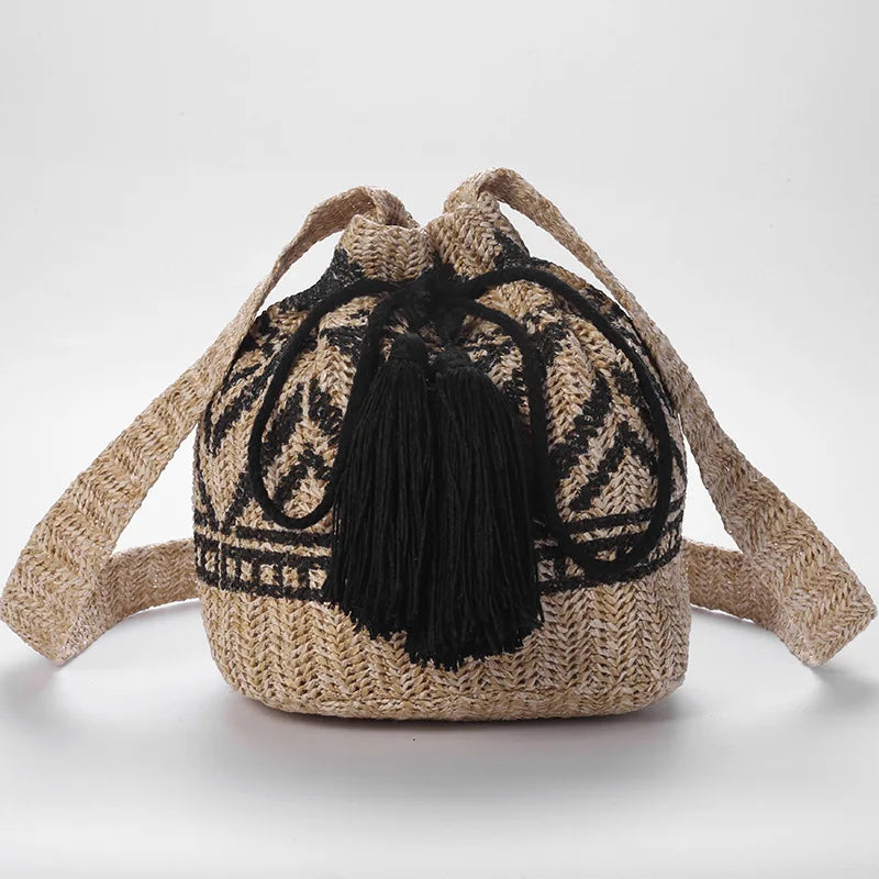 Bohemian Straw Woven Large Bucket Beach Bag