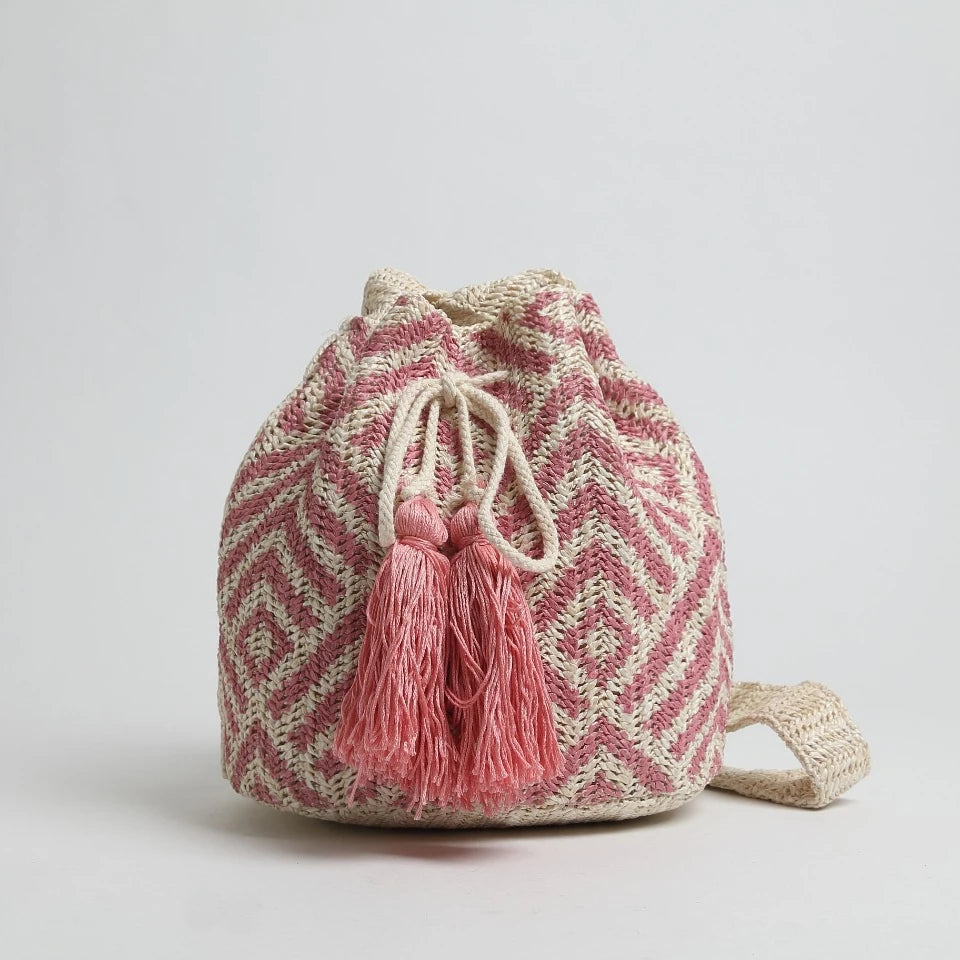 Bohemian Straw Woven Large Bucket Beach Bag