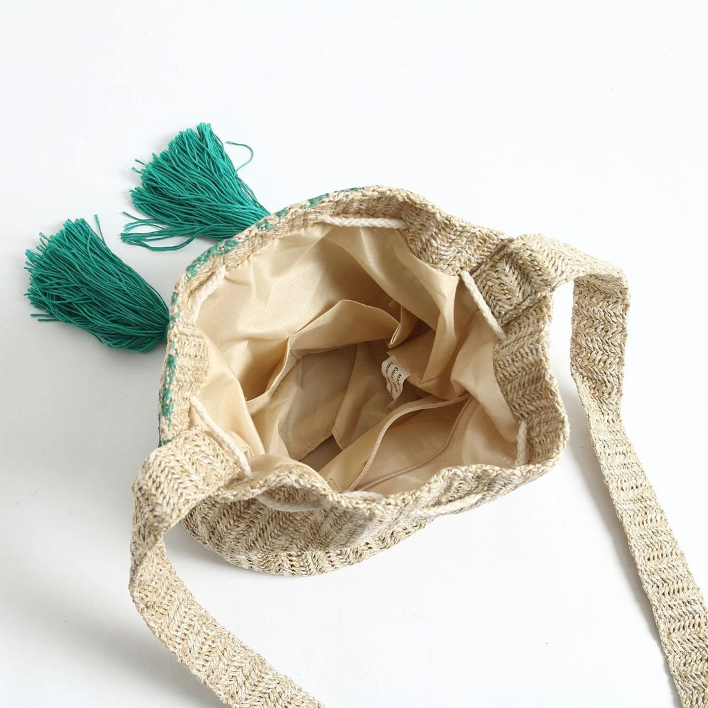 Bohemian Straw Woven Large Bucket Beach Bag