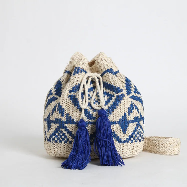 Bohemian Straw Woven Large Bucket Beach Bag